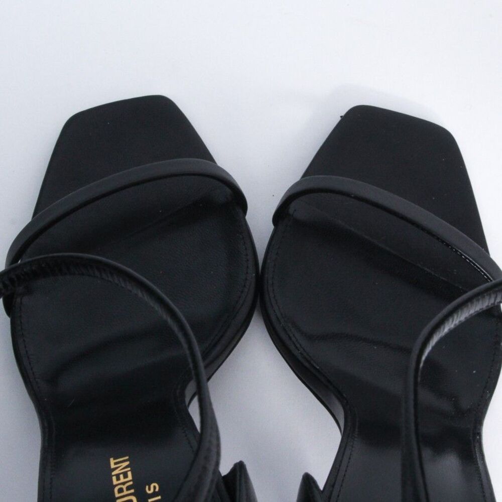Saint Laurent Opyum Sandals Black Leather Silver YSL Logo Heel Shoes 39 Italy - Picture 9 of 15